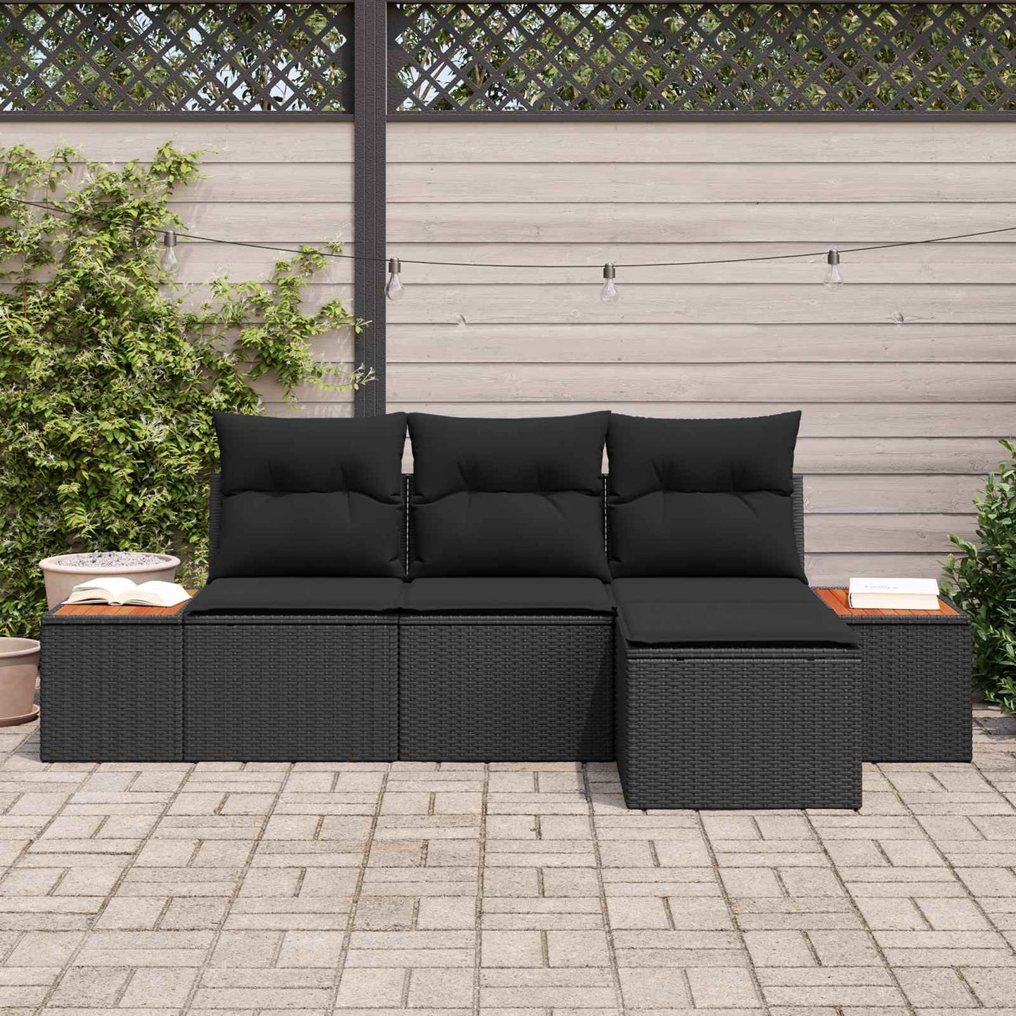 Gartensofa-set mit Kissen 4 pcs Schwarz Poly Rattan