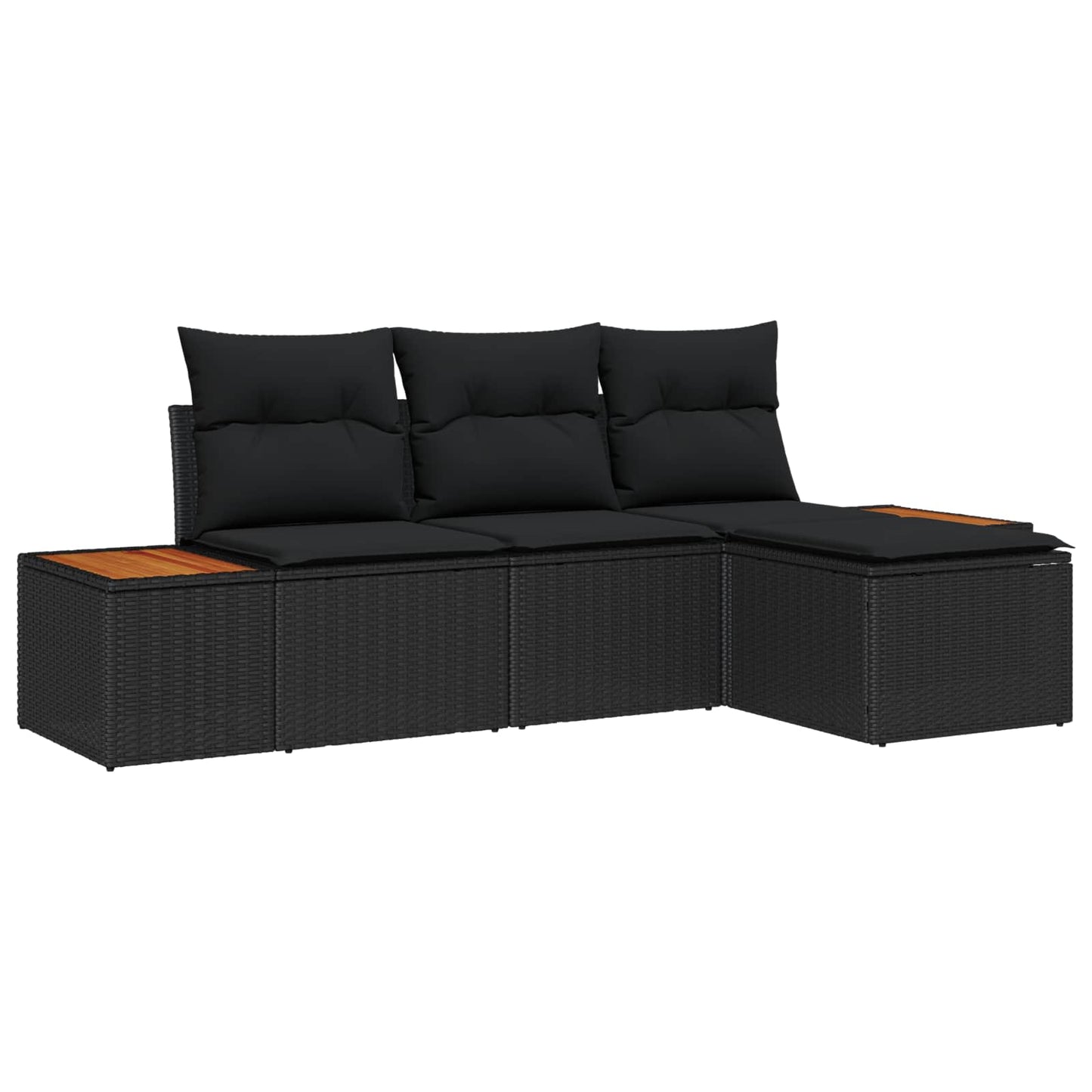 Gartensofa-set mit Kissen 4 pcs Schwarz Poly Rattan