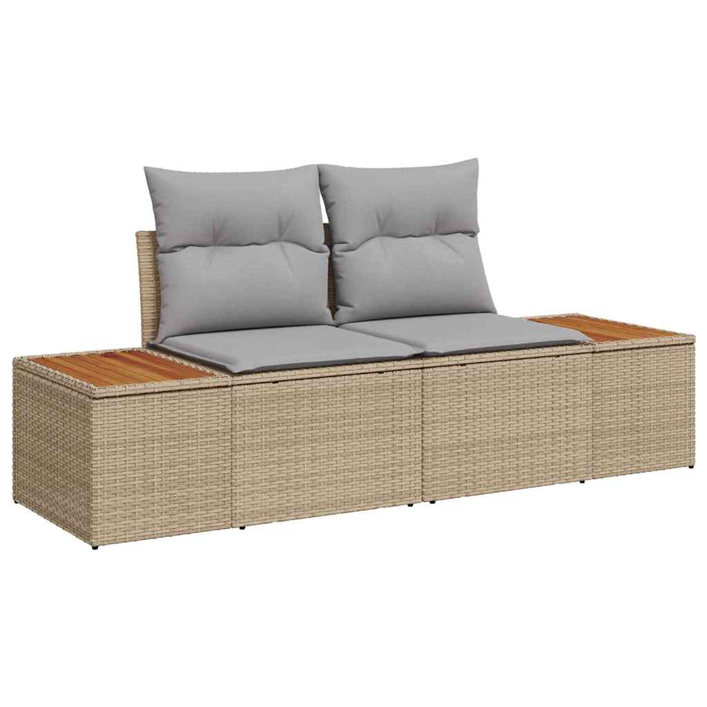 Gartensofa-set mit Kissen 4 pcs Beige und Hellgrau Poly Rattan
