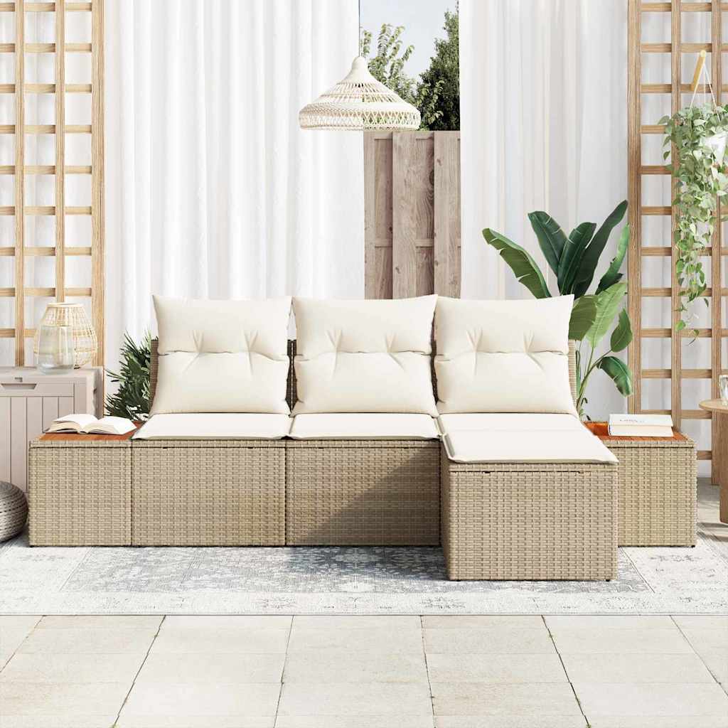 Gartensofa-set mit Kissen 4 pcs Beige und Creme Poly Rattan