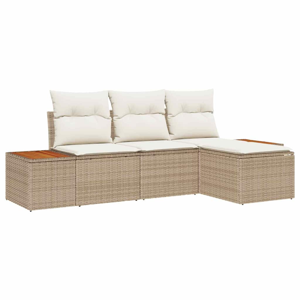 Gartensofa-set mit Kissen 4 pcs Beige und Creme Poly Rattan