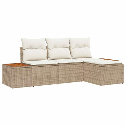 Gartensofa-set mit Kissen 4 pcs Beige und Creme Poly Rattan