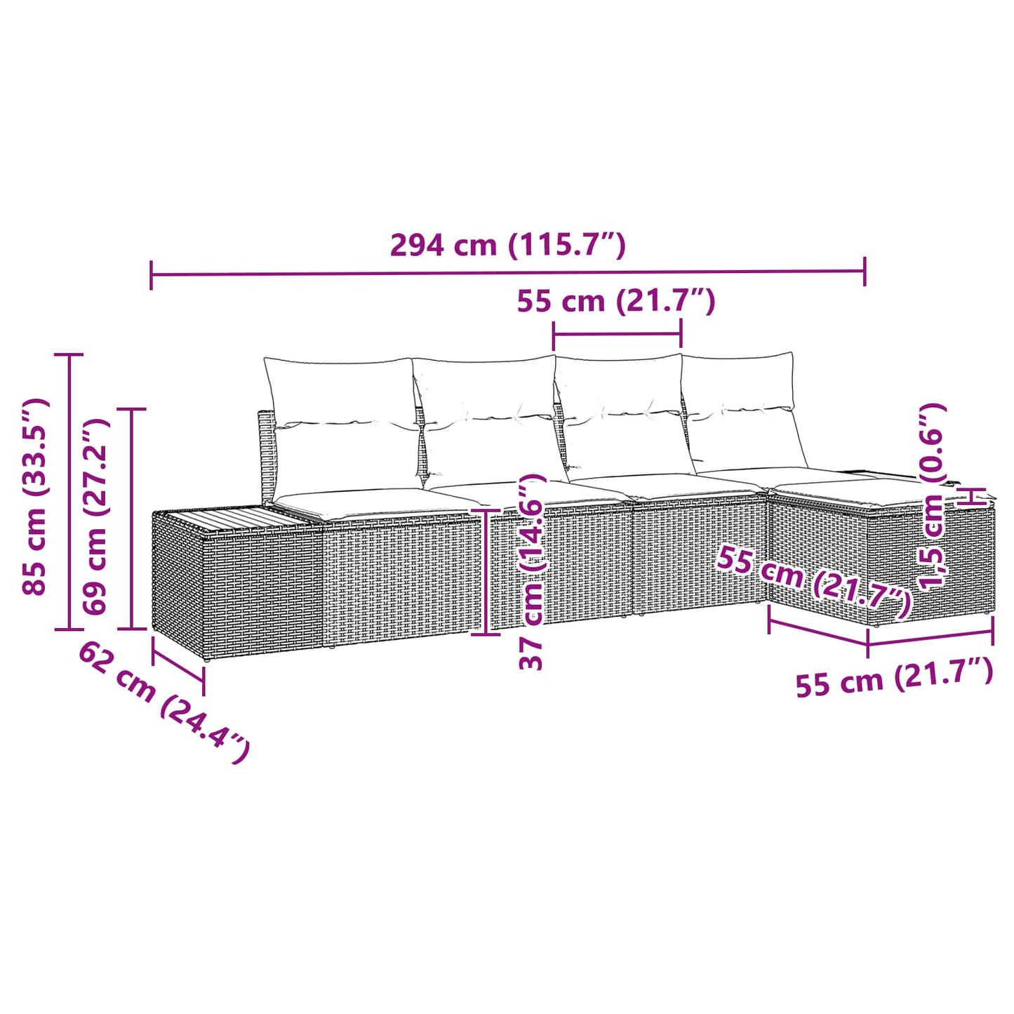 vidaXL Gartensofa-set mit Kissen mit Speicher 6 pcs Schwarz Polyrattan