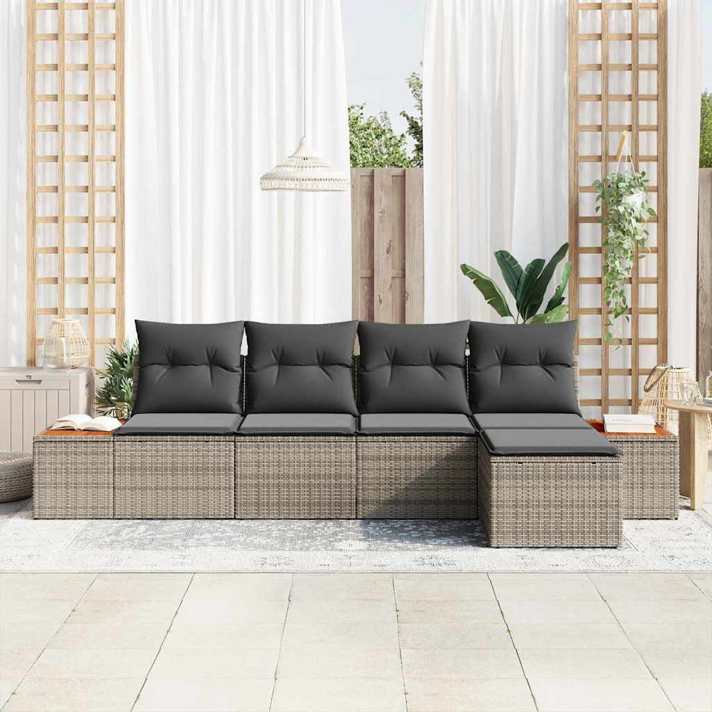 vidaXL Gartensofa-set mit Kissen mit Speicher 6 pcs Grau Polyrattan