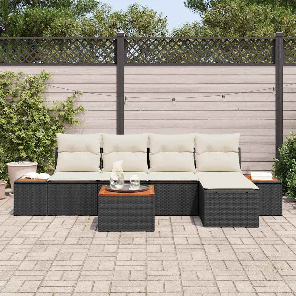 vidaXL Gartensofa-set mit Kissen 6 pcs Schwarz und Creme Polyrattan