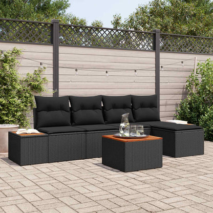 Gartensofa-set mit Kissen mit Speicher 6 pcs Schwarz Polyrattan