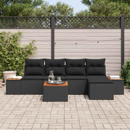 Gartensofa-set mit Kissen mit Speicher 6 pcs Schwarz Polyrattan