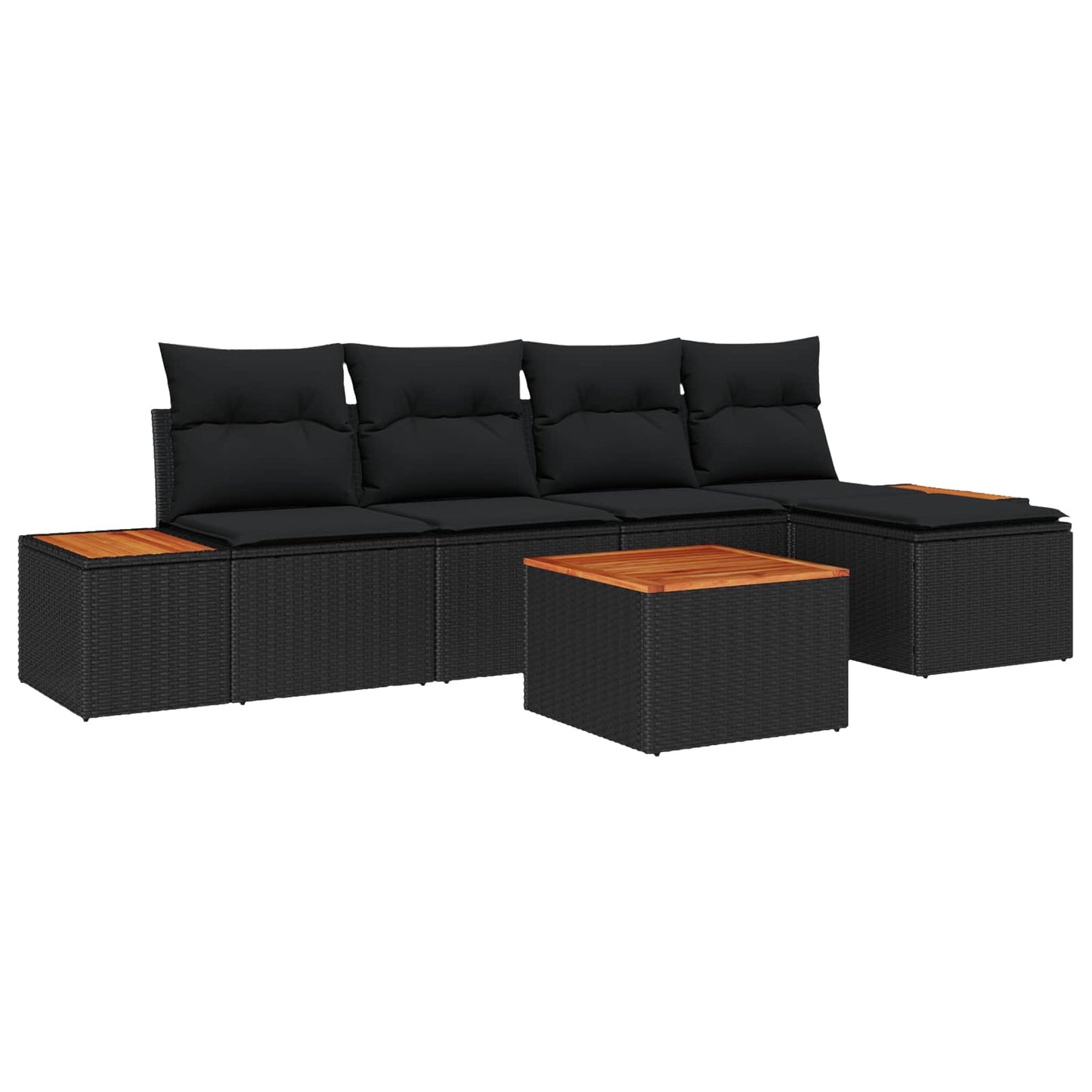 Gartensofa-set mit Kissen mit Speicher 6 pcs Schwarz Polyrattan