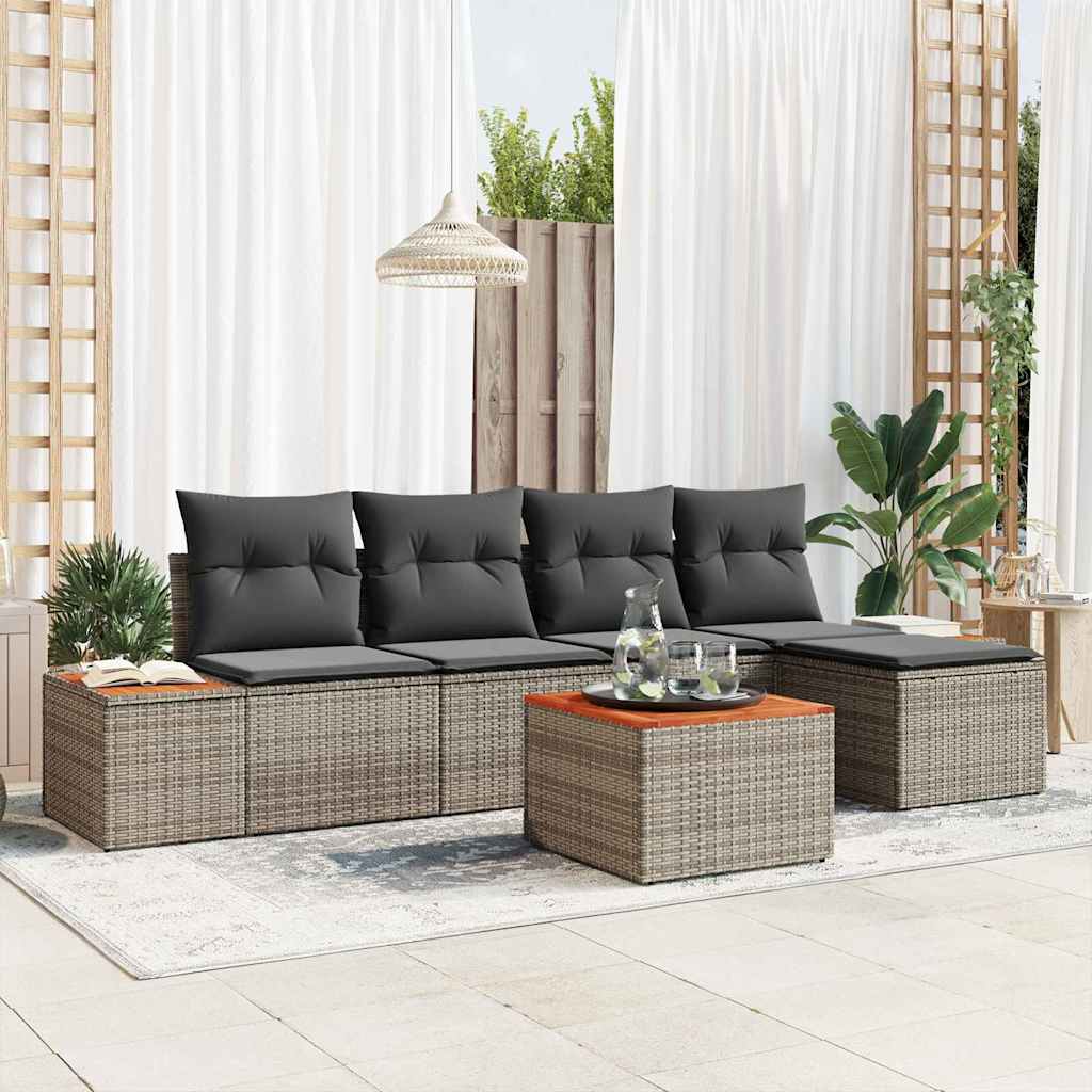 vidaXL Gartensofa-set mit Kissen mit Speicher 6 pcs Grau Polyrattan