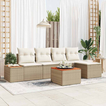 Gartensofa-set mit Kissen 6 pcs Beige und Creme Polyrattan