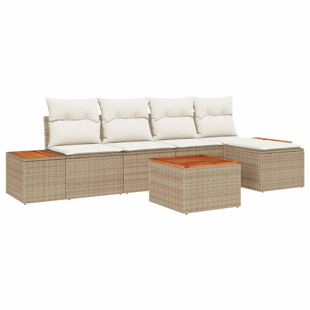 Gartensofa-set mit Kissen 6 pcs Beige und Creme Polyrattan