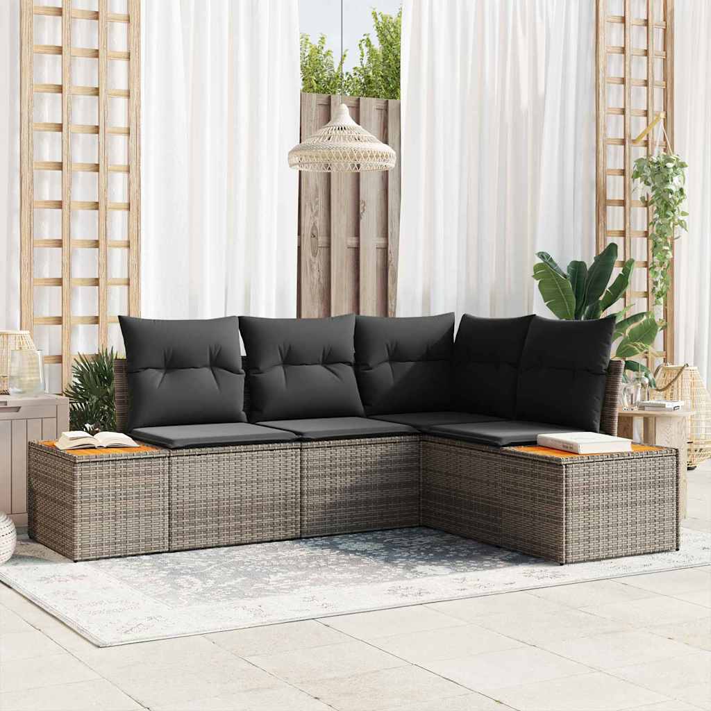 Gartensofa-set mit Kissen mit Speicher 4 pcs Grau Polyrattan