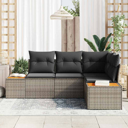 Gartensofa-set mit Kissen mit Speicher 4 pcs Grau Polyrattan