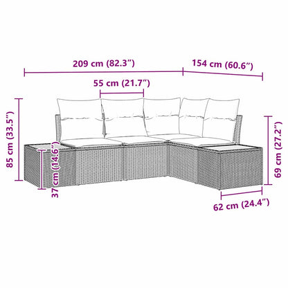vidaXL Gartensofa-set mit Kissen mit Speicher 4 pcs Grau Polyrattan