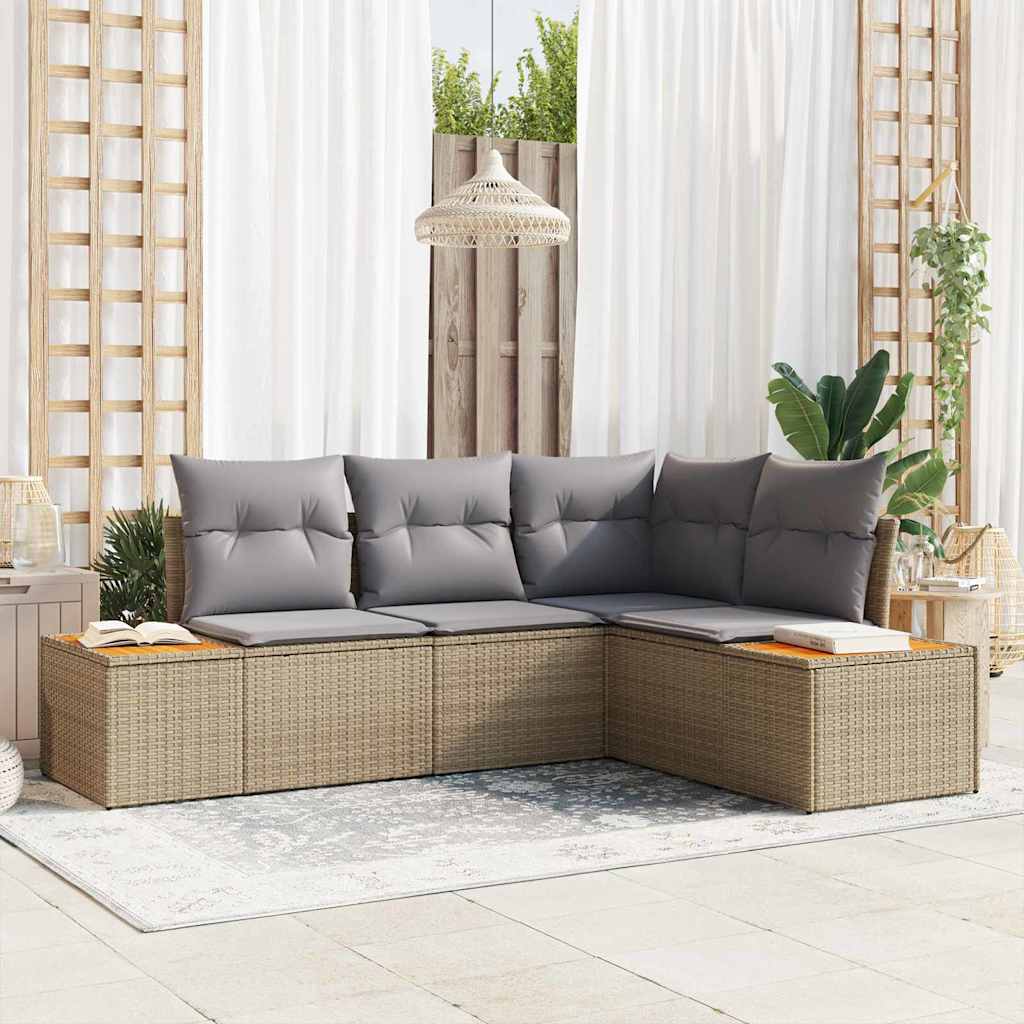Gartensofa-set mit Kissen 4 pcs Beige und Hellgrau Polyrattan