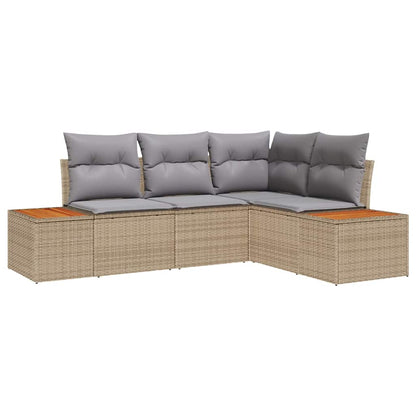 Gartensofa-set mit Kissen 4 pcs Beige und Hellgrau Polyrattan