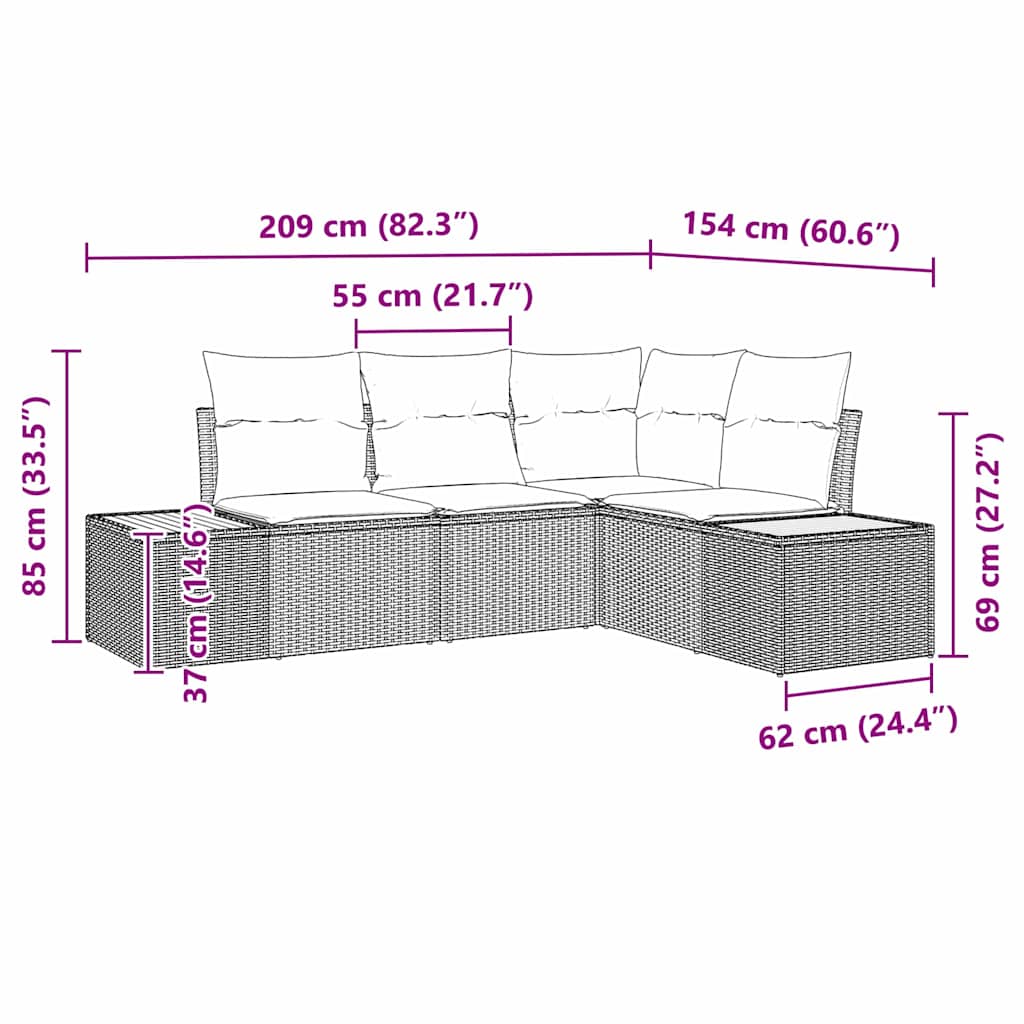 vidaXL Gartensofa-set mit Kissen 4 pcs Beige und Creme Polyrattan