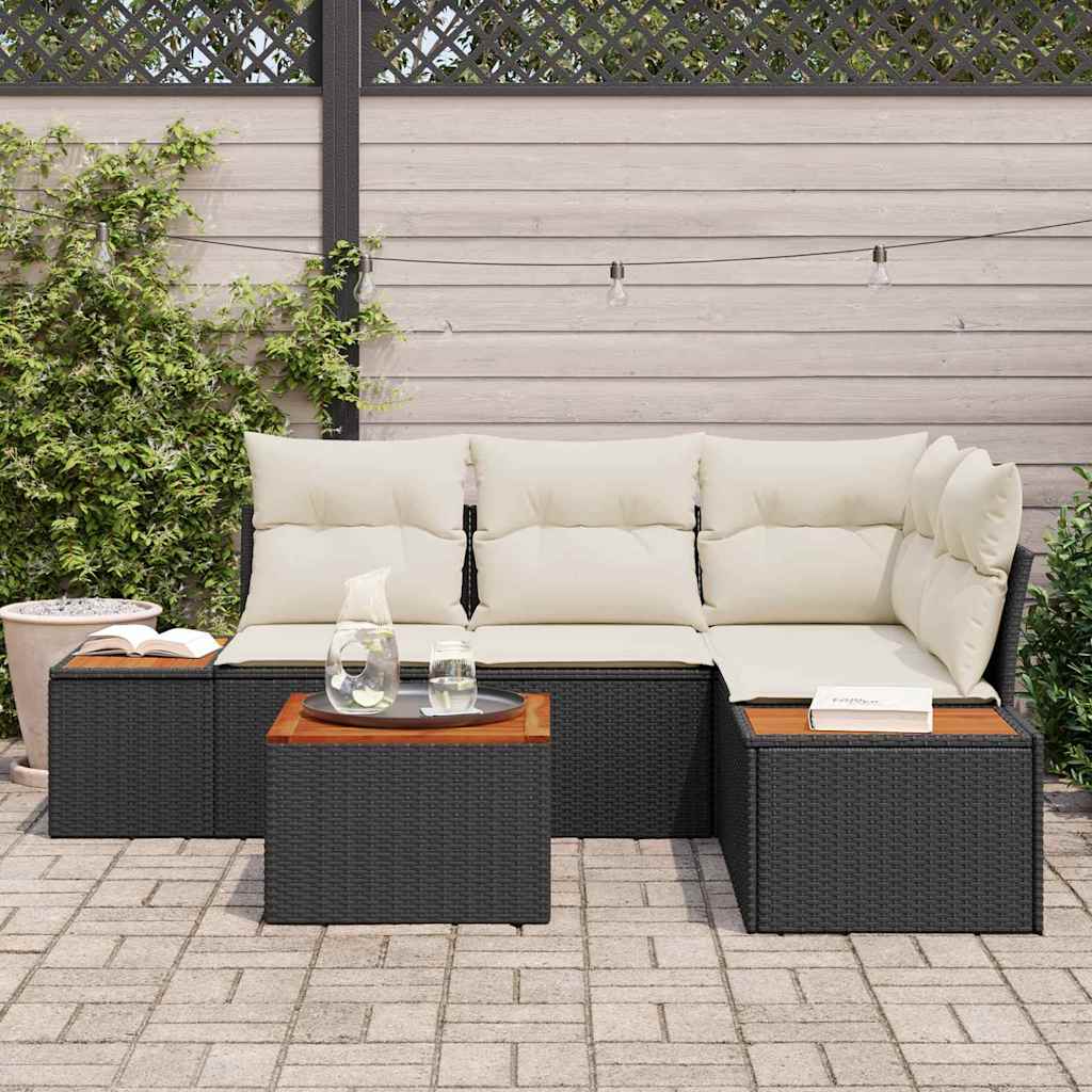 Gartensofa-set mit Kissen 4 pcs Schwarz und Creme Polyrattan