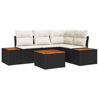 Gartensofa-set mit Kissen 4 pcs Schwarz und Creme Polyrattan