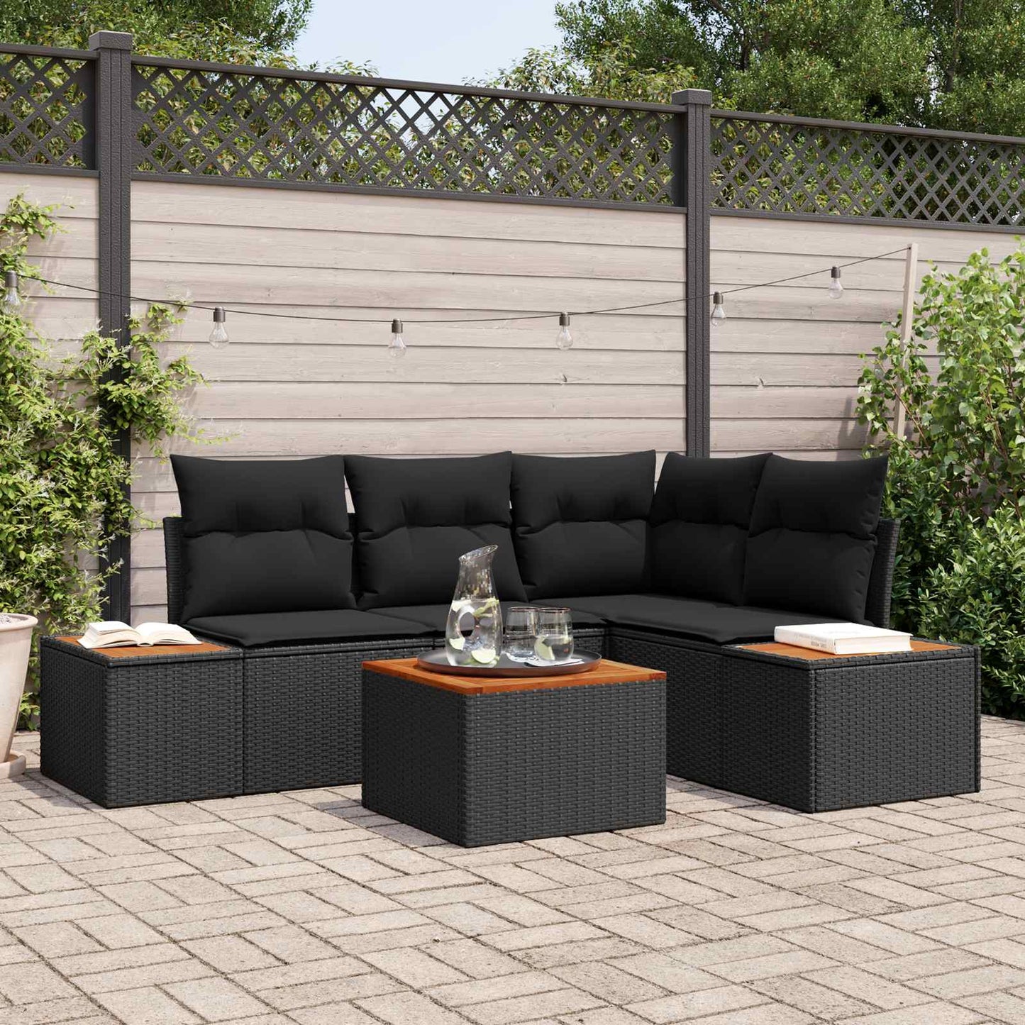 vidaXL Gartensofa-set mit Kissen mit Speicher 4 pcs Schwarz Polyrattan