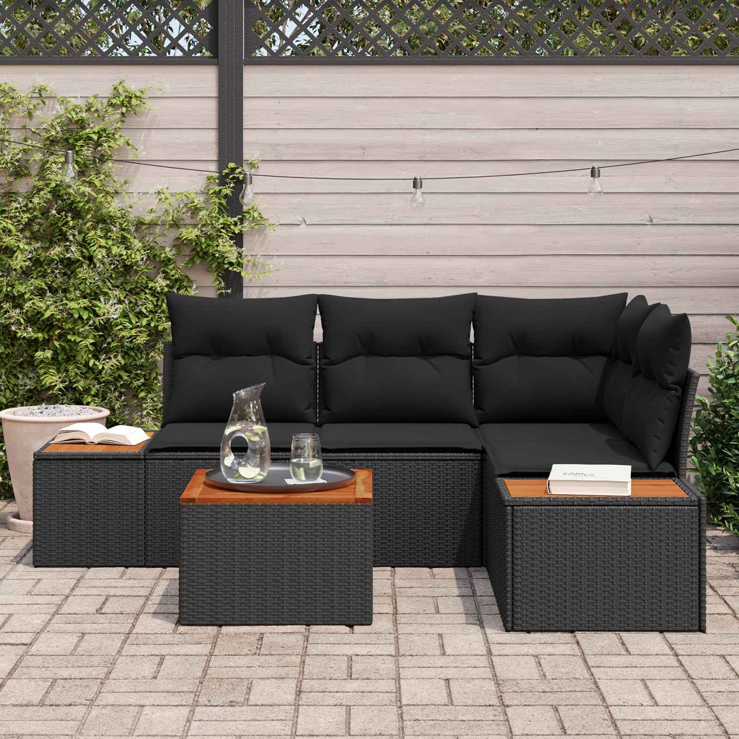 vidaXL Gartensofa-set mit Kissen mit Speicher 4 pcs Schwarz Polyrattan