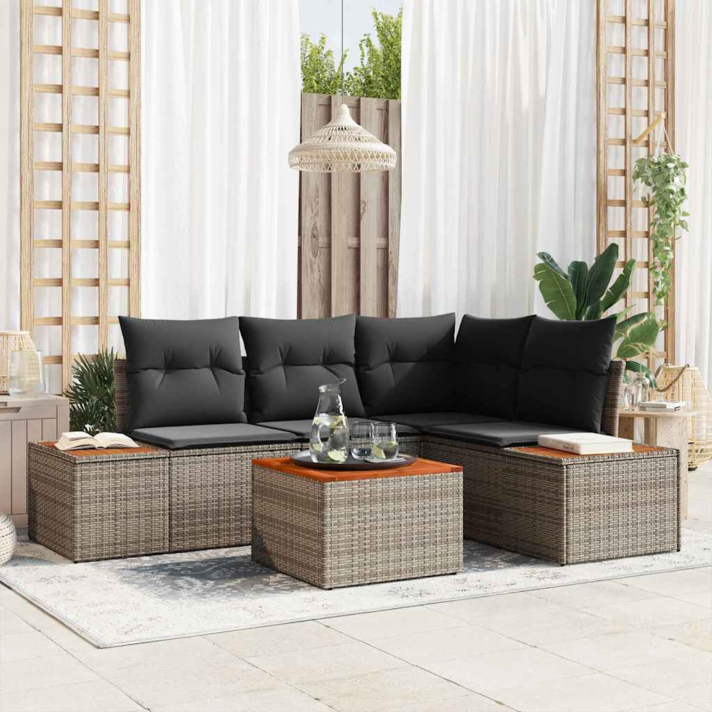 Gartensofa-set mit Kissen mit Speicher 4 pcs Grau Polyrattan
