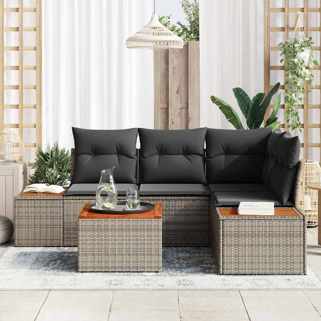 Gartensofa-set mit Kissen mit Speicher 4 pcs Grau Polyrattan