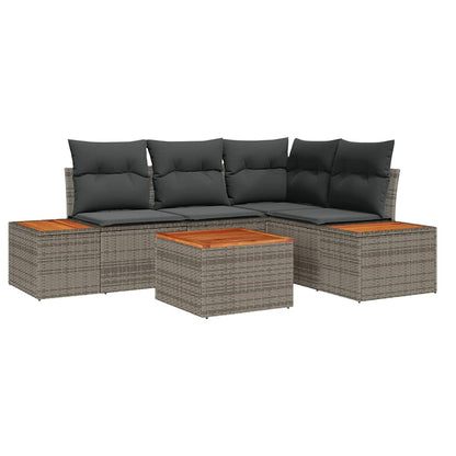 Gartensofa-set mit Kissen mit Speicher 4 pcs Grau Polyrattan