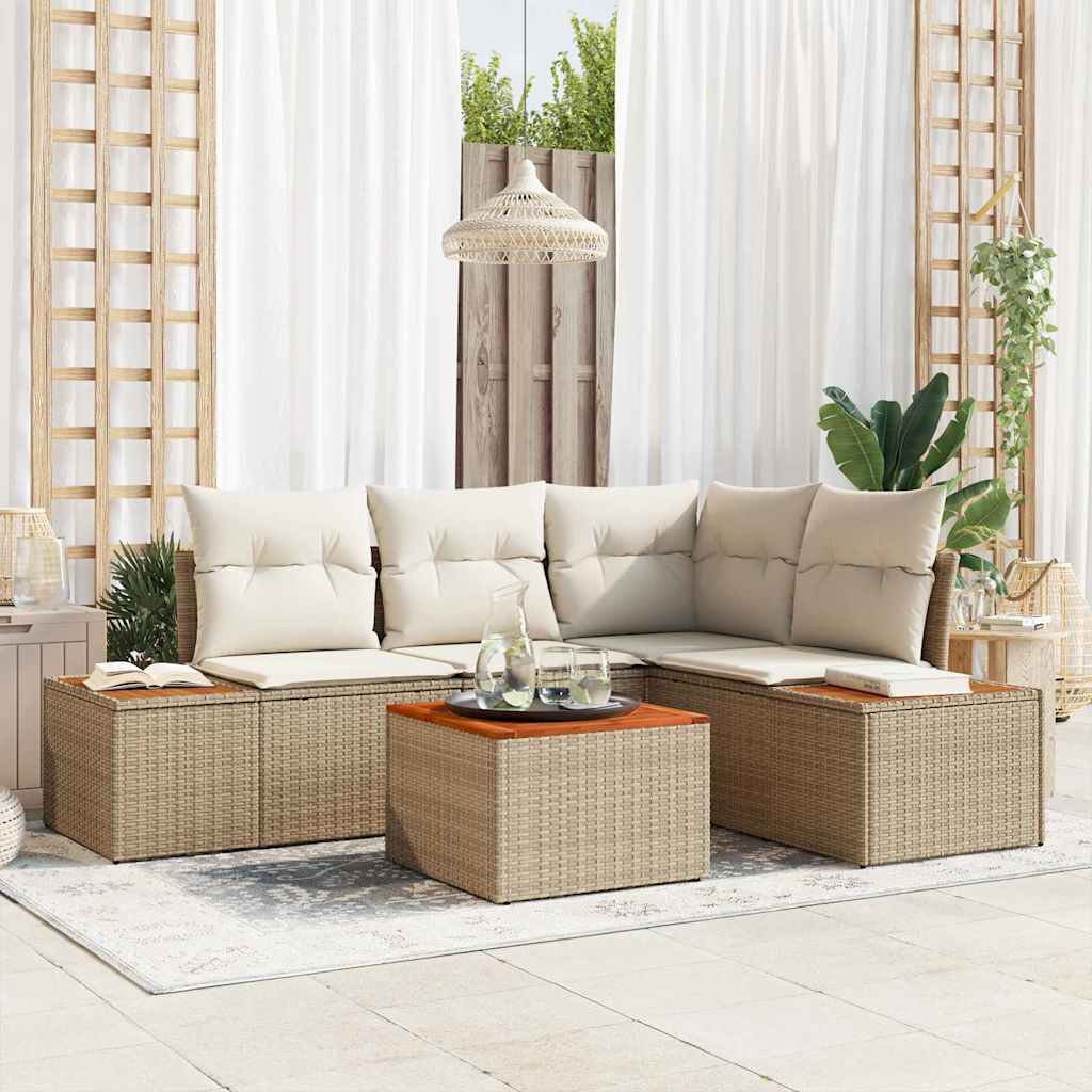 Gartensofa-set mit Kissen 4 pcs Beige und Creme Polyrattan