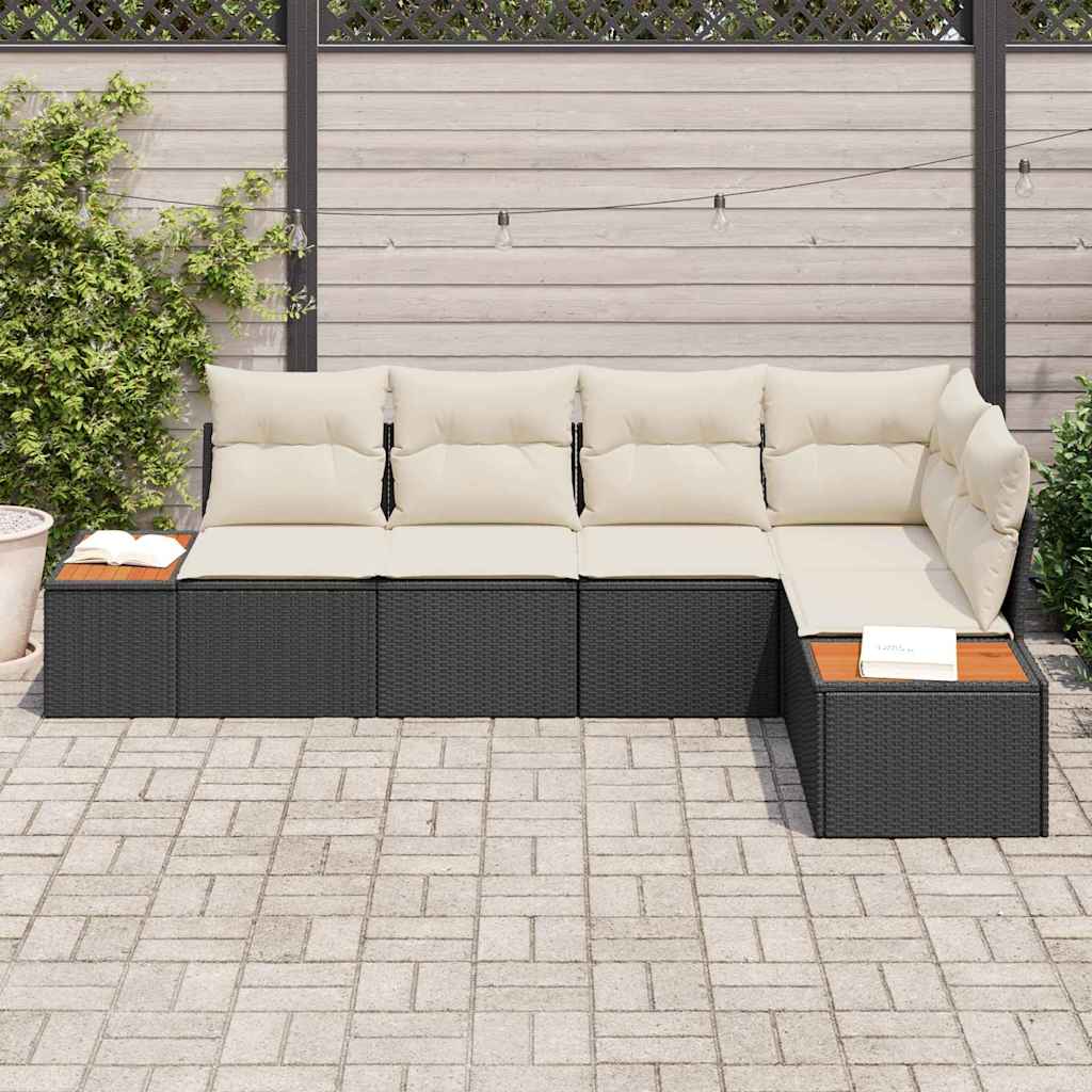 Garten-Sofa-Set mit Kissen 5 pcs Schwarz und Creme Poly Rattan