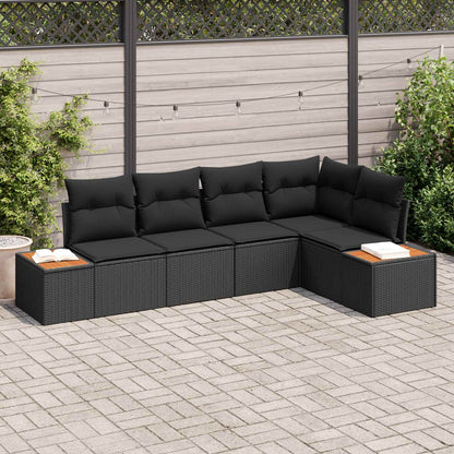 Garten-Sofa-Set mit Kissen 5 pcs Schwarz Poly Rattan