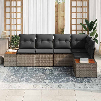 vidaXL Garten-Sofa-Set mit Kissen mit Speicher 5 pcs Grau Poly Rattan