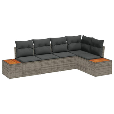 vidaXL Garten-Sofa-Set mit Kissen mit Speicher 5 pcs Grau Poly Rattan