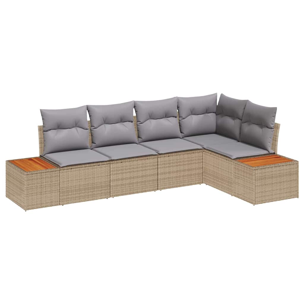 vidaXL Garten-Sofa-Set mit Kissen 5 pcs Beige und Hellgrau Poly Rattan