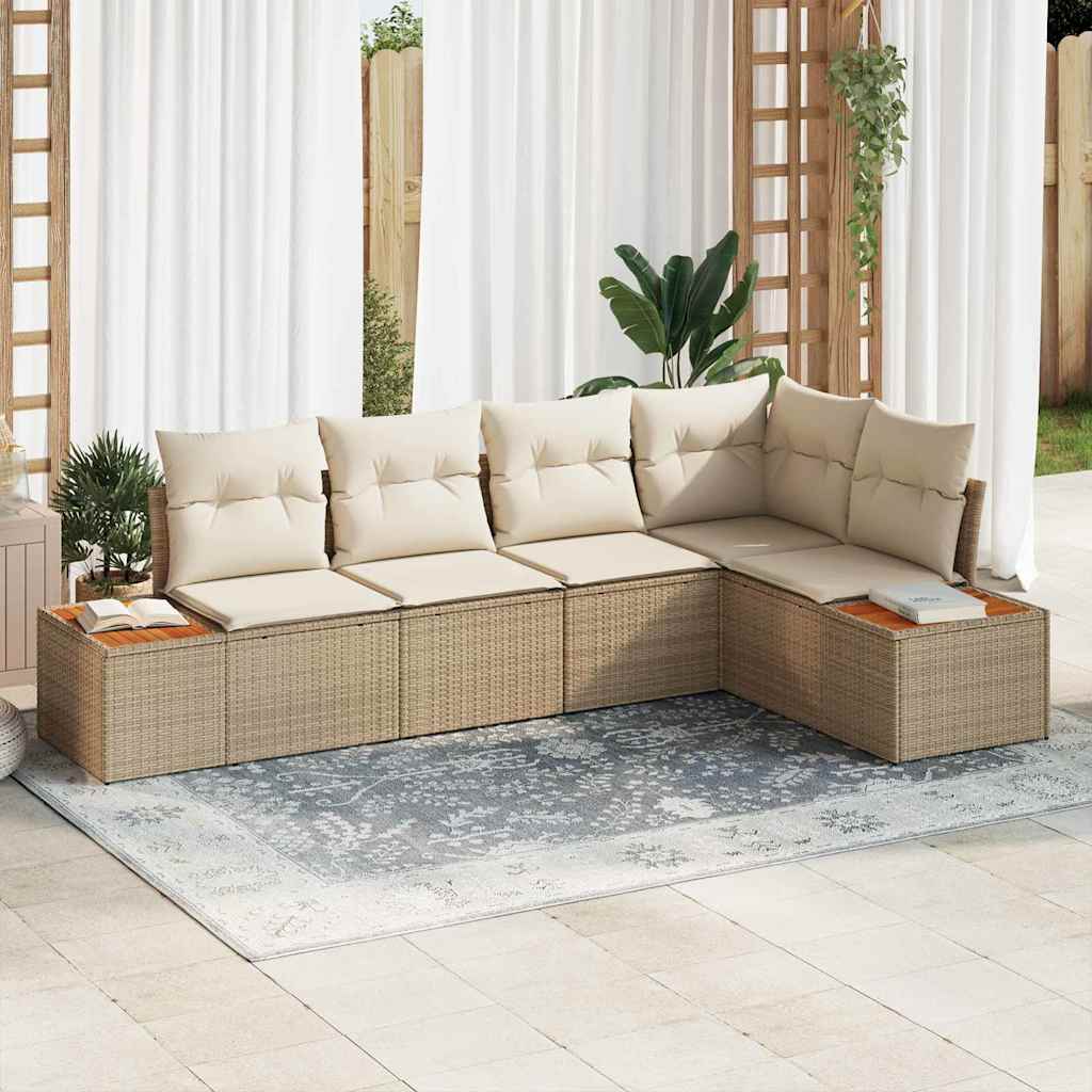 vidaXL Garten-Sofa-Set mit Kissen 5 pcs Beige und Creme Poly Rattan