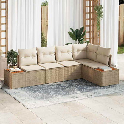 vidaXL Garten-Sofa-Set mit Kissen 5 pcs Beige und Creme Poly Rattan