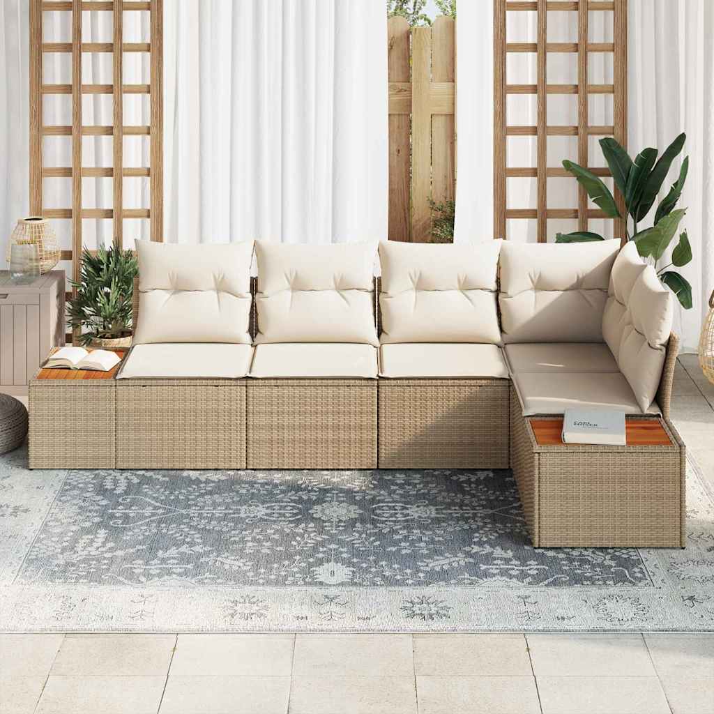 vidaXL Garten-Sofa-Set mit Kissen 5 pcs Beige und Creme Poly Rattan