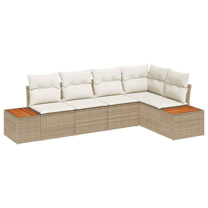 vidaXL Garten-Sofa-Set mit Kissen 5 pcs Beige und Creme Poly Rattan