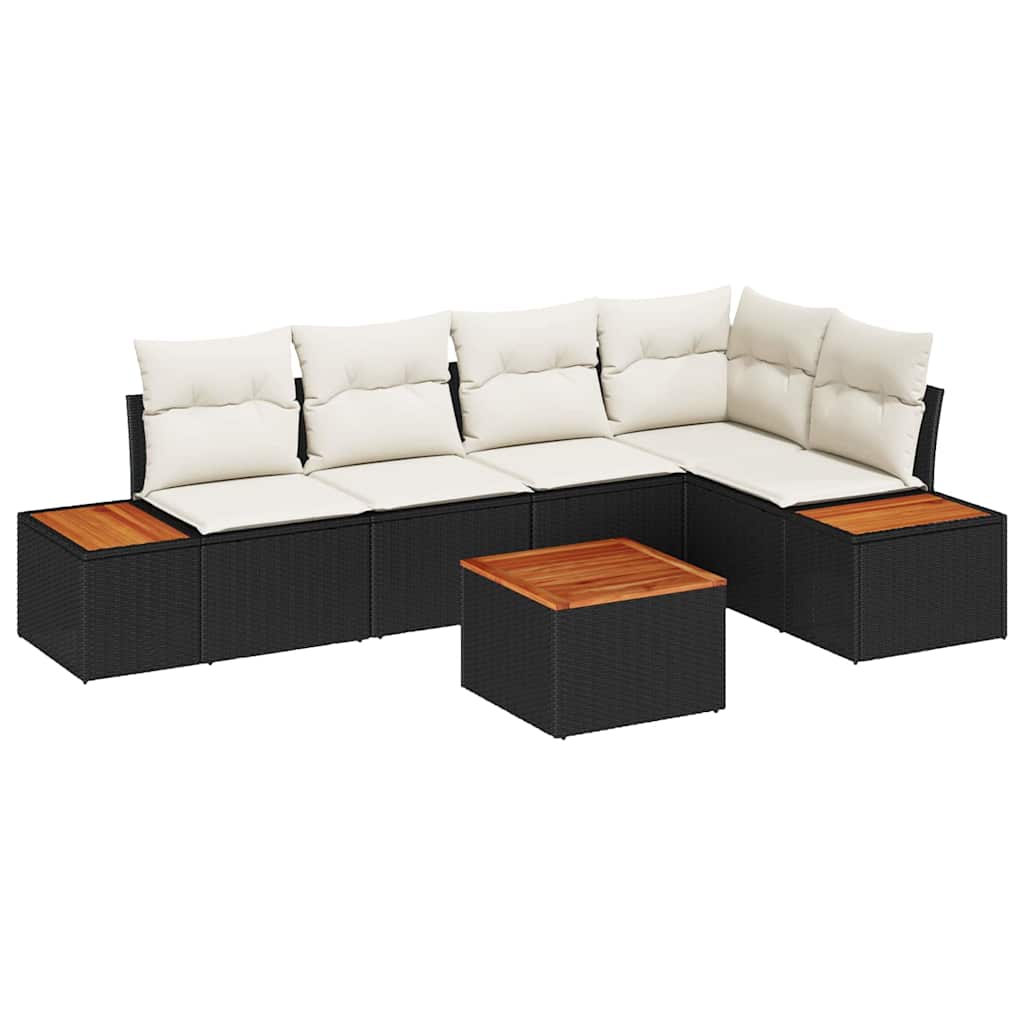Garten-Sofa-Set mit Kissen 6 pcs Schwarz und Creme Poly Rattan