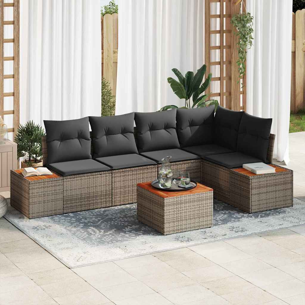 vidaXL Salon de jardin avec coussins et espace de rangement 6 pcs Gris Résine tressée