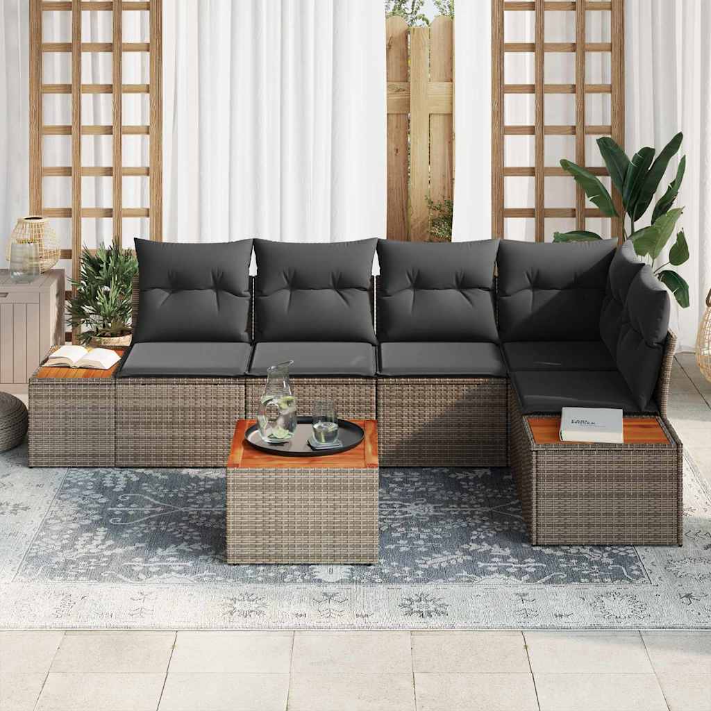 vidaXL Salon de jardin avec coussins et espace de rangement 6 pcs Gris Résine tressée