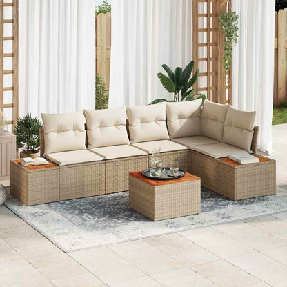 Garten-Sofa-Set mit Kissen 6 pcs Beige und Creme Poly Rattan