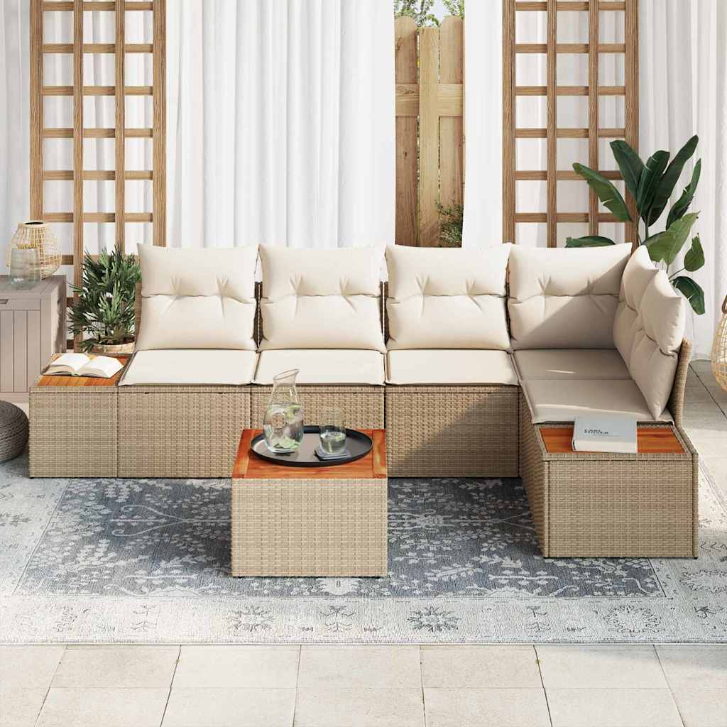 Garten-Sofa-Set mit Kissen 6 pcs Beige und Creme Poly Rattan