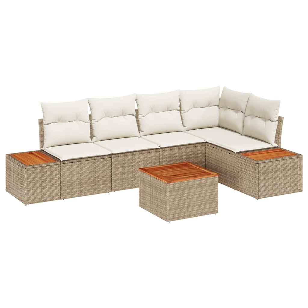 Garten-Sofa-Set mit Kissen 6 pcs Beige und Creme Poly Rattan