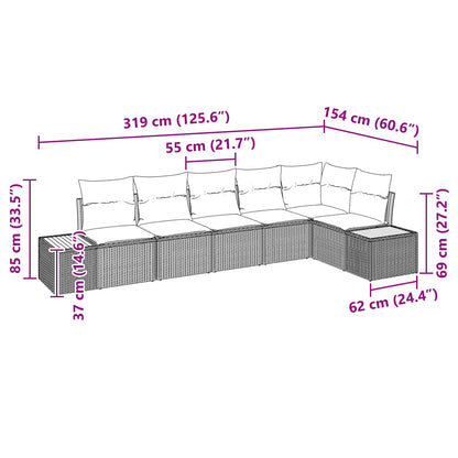 vidaXL Gartensofa-set mit Kissen mit Speicher 6 pcs Schwarz Polyrattan