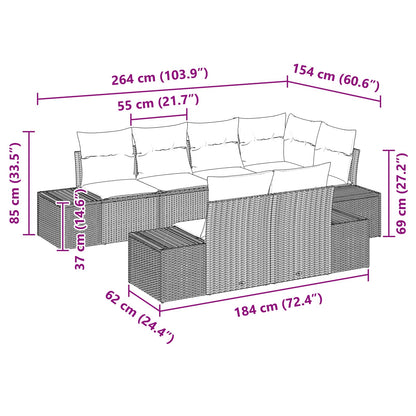 vidaXL Gartensofa-set mit Kissen mit Speicher 7 pcs Schwarz Polyrattan