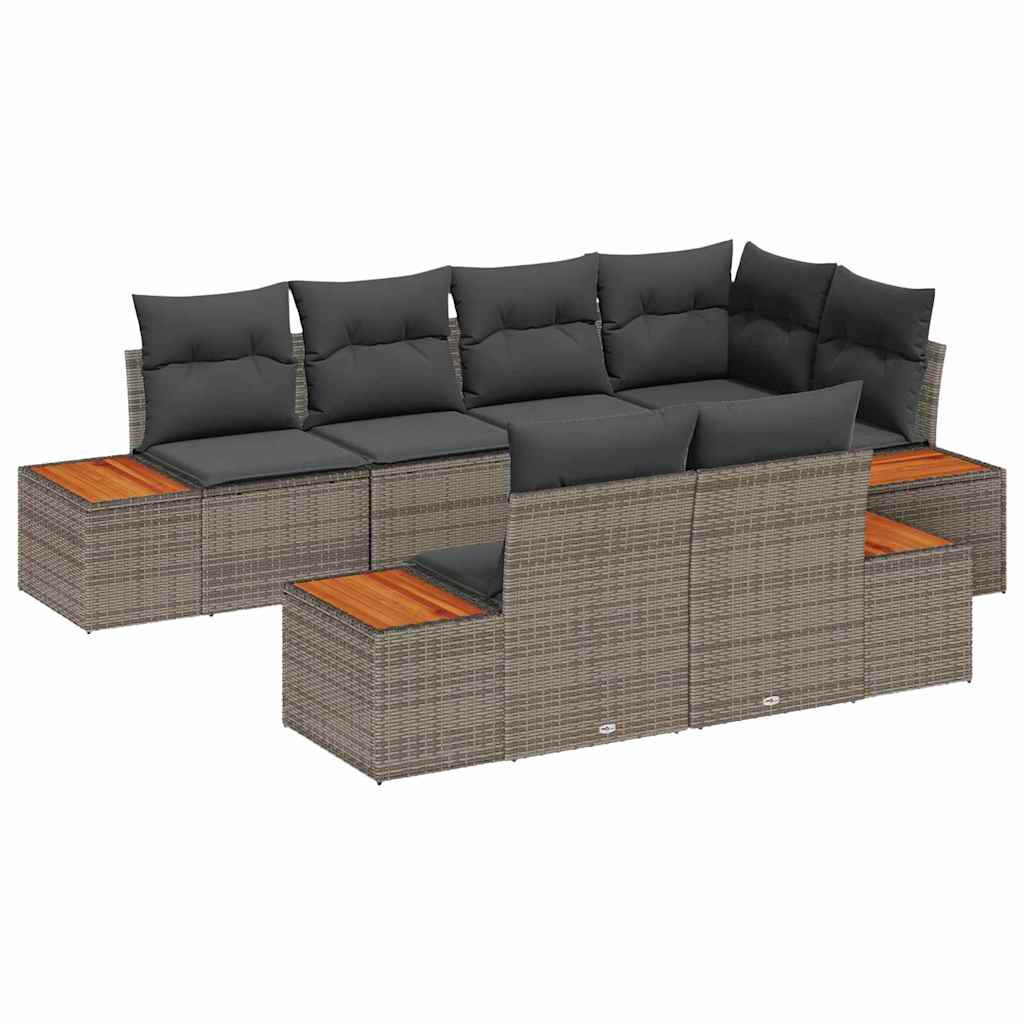 vidaXL Gartensofa-set mit Kissen mit Speicher 7 pcs Grau Polyrattan