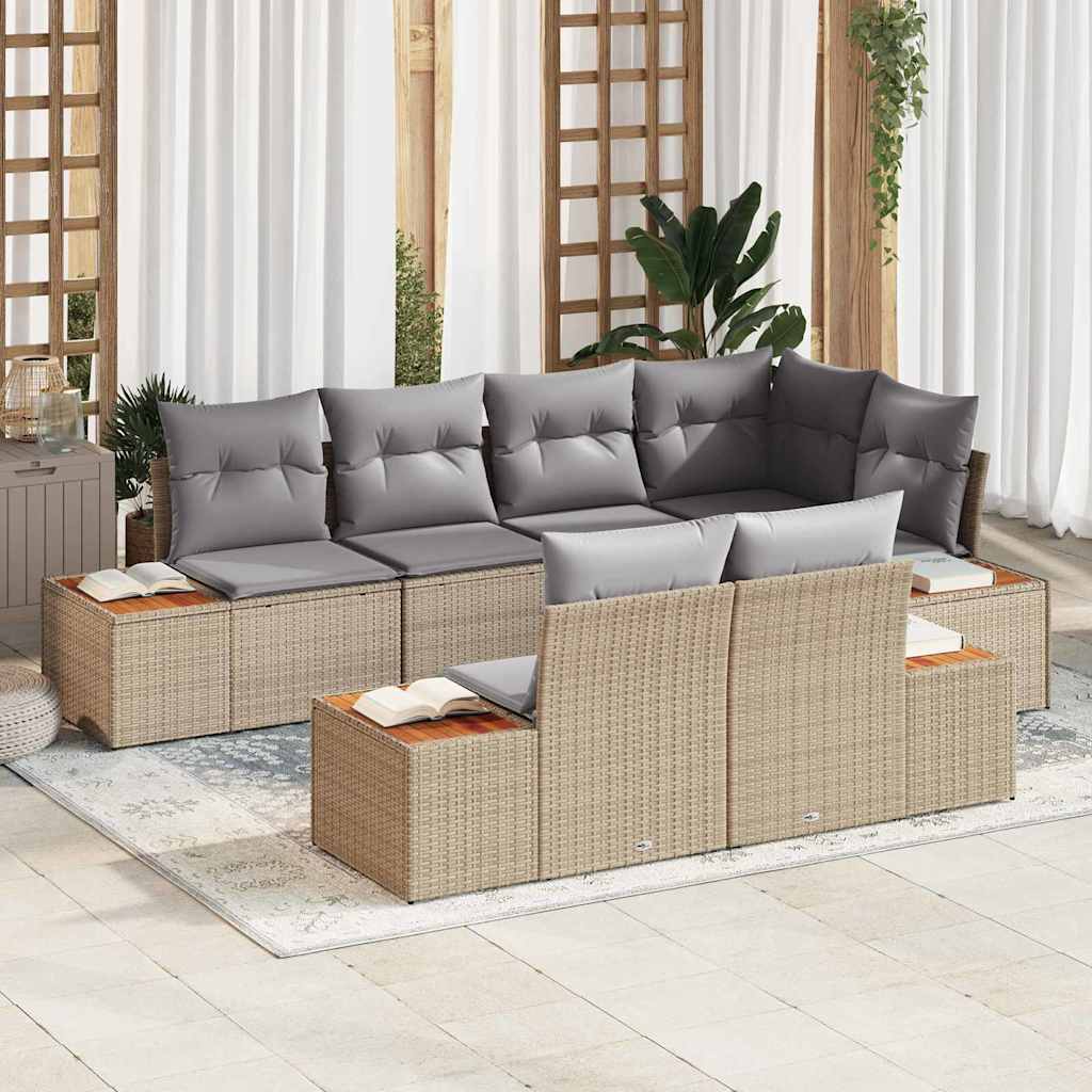 Gartensofa-set mit Kissen 7 pcs Beige und Hellgrau Polyrattan
