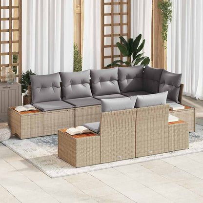 Gartensofa-set mit Kissen 7 pcs Beige und Hellgrau Polyrattan