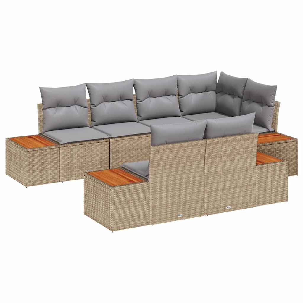Gartensofa-set mit Kissen 7 pcs Beige und Hellgrau Polyrattan